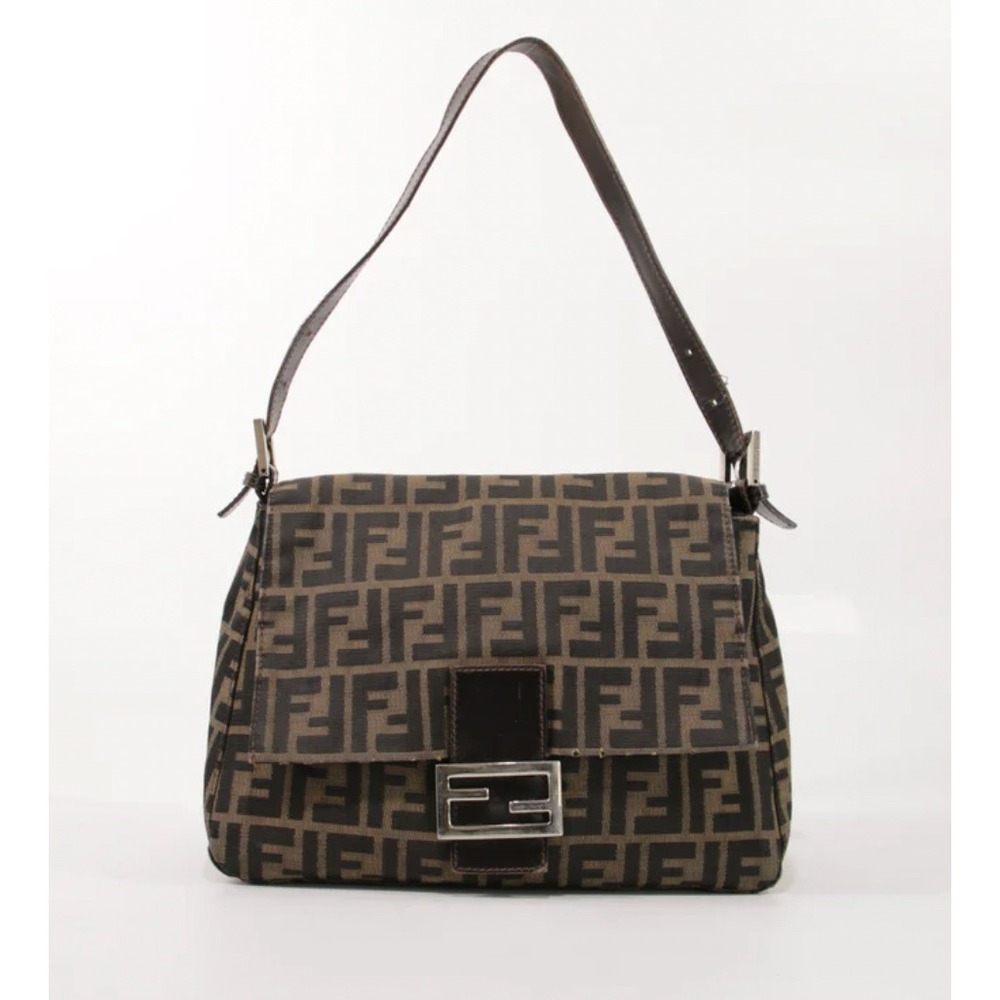 Fendi Mamma Baguette Zucca Canvas Shoulder Bag Brown Monogram Vintage FF Logo